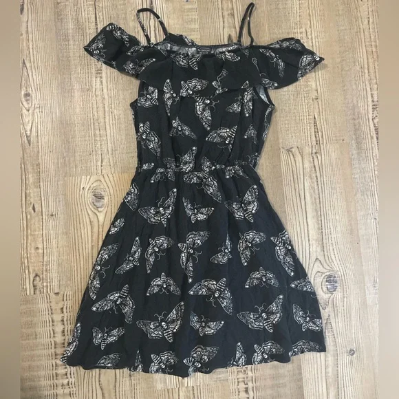 Midnight Hour Hot Topic Death Moth Skull Cold Shoulder Mini Dress XXL W/POCKETS - Picture 1 of 4